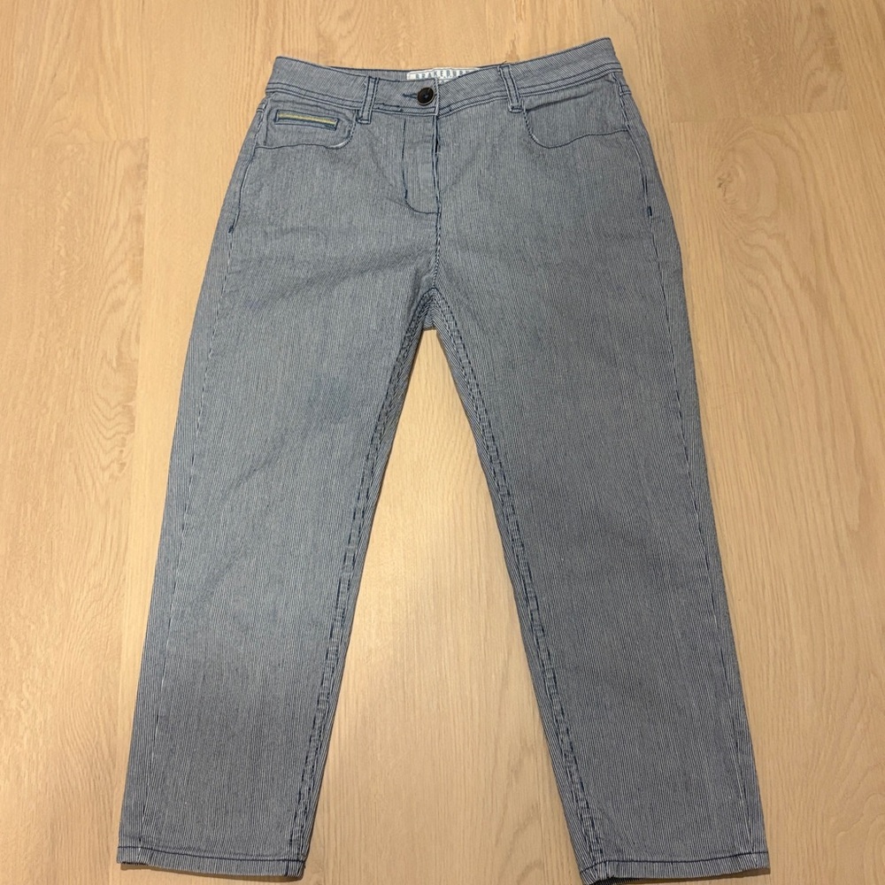 Brakeburn, UK Women's Pinstriped Blue Ankle Jeans